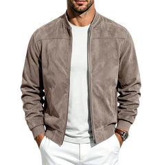Suede Long Sleeve Zip Up Jacket Men's Casual Outerwear With Full Zip Closure