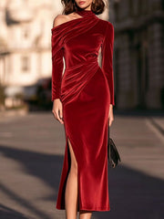 Women's French-style Asymmetrical One-shoulder Dress