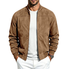 Suede Long Sleeve Zip Up Jacket Men's Casual Outerwear With Full Zip Closure