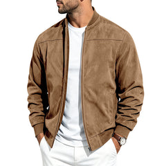 Suede Long Sleeve Zip Up Jacket Men's Casual Outerwear With Full Zip Closure