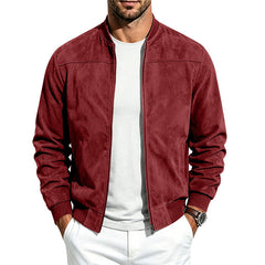 Suede Long Sleeve Zip Up Jacket Men's Casual Outerwear With Full Zip Closure